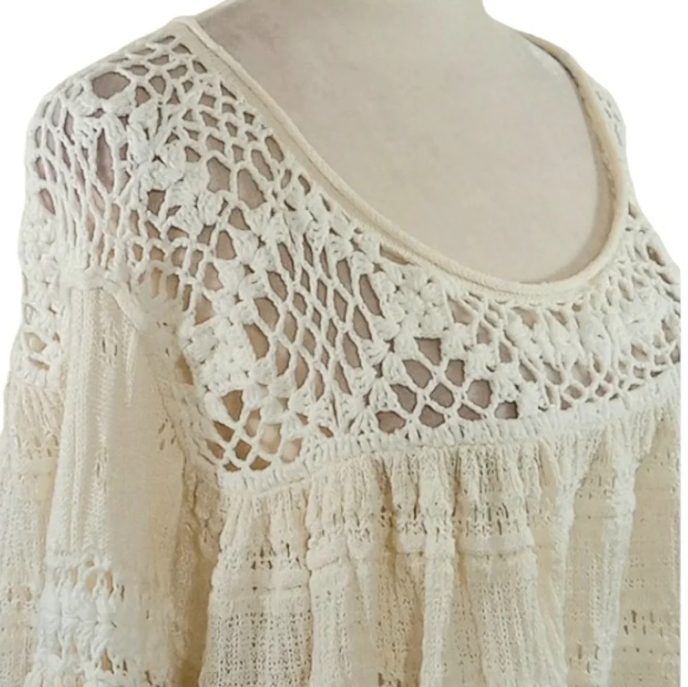Free People Someday Crochet Sweater Ivory Oversized Linen Blend XS